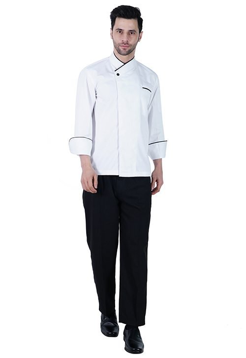 Chef Coat Premium Black Consealed Button