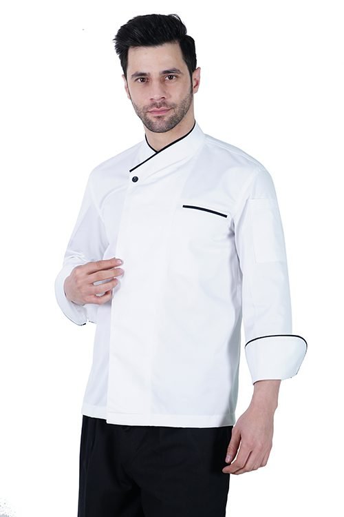 Chef Coat Premium Black Consealed Button