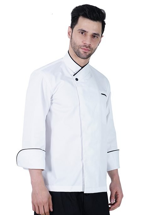 Chef Coat Premium Black Consealed Button