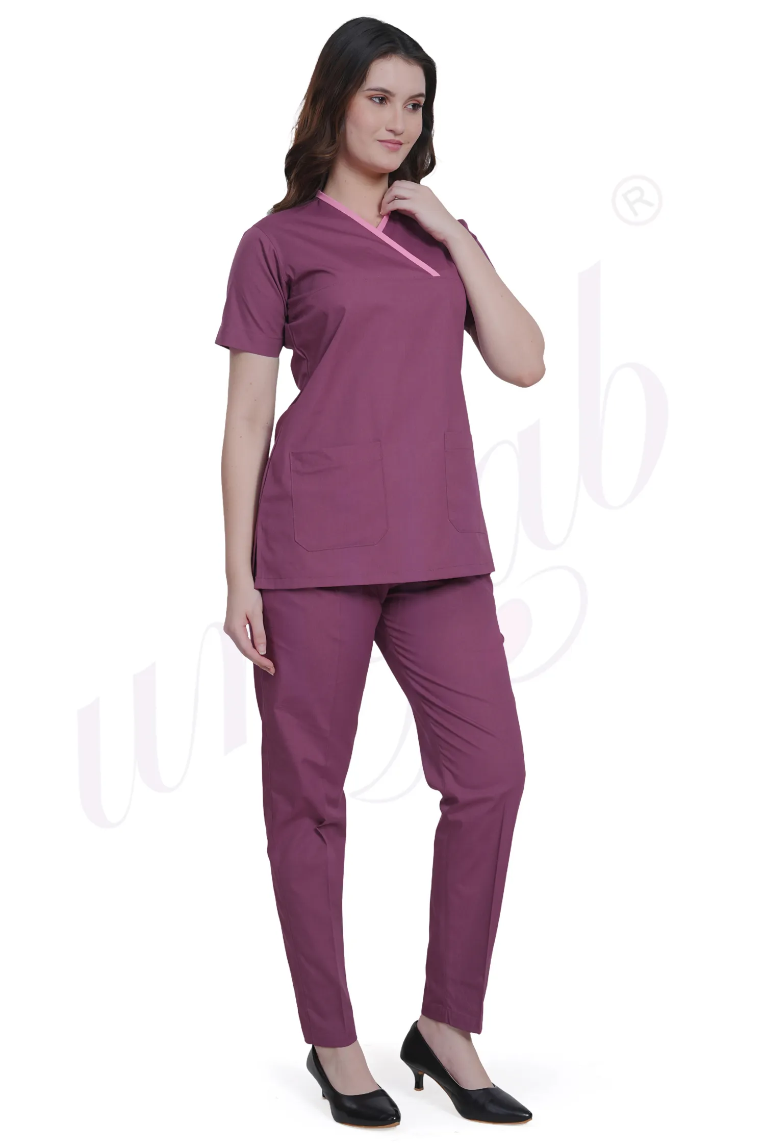 Medical Scrub Female Magenta with Pink Trim