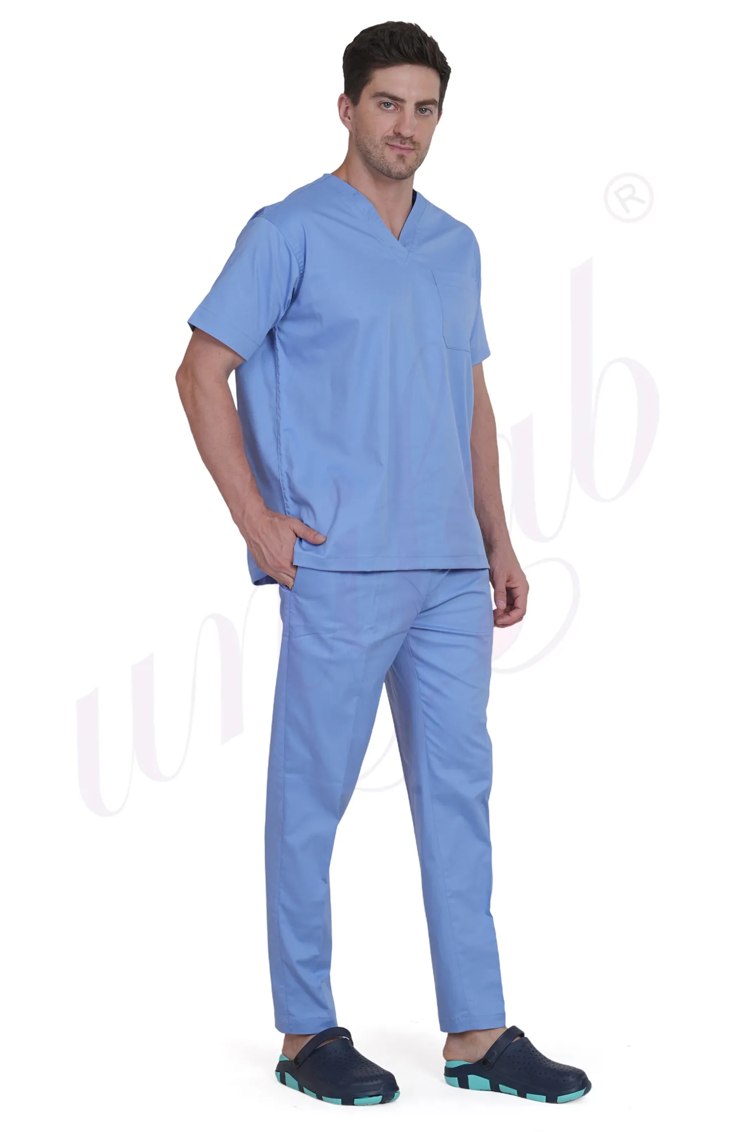 Medical Scrub Male Plain Ceil Blue