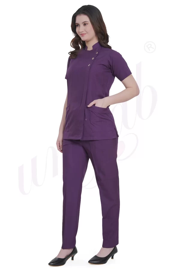 Spa Tunic Uniform Set Purple with Snap Closure