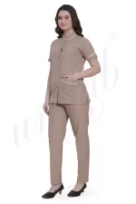 Spa Tunic Uniform Set Beige with Off White Trim