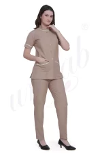 Spa Tunic Uniform Set Beige with Off White Trim
