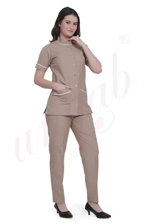 Spa Tunic Uniform Set Beige with Off White Trim