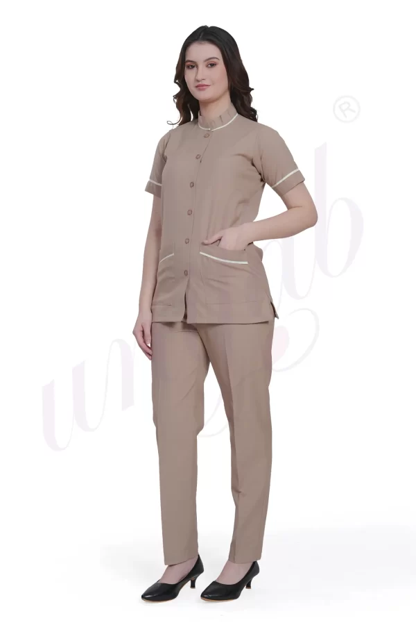 Spa Tunic Uniform Set Beige with Off White Trim