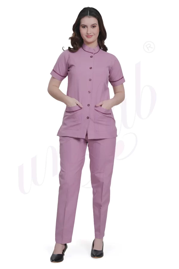 Spa Tunic Uniform Set Pink with Magenta Trim