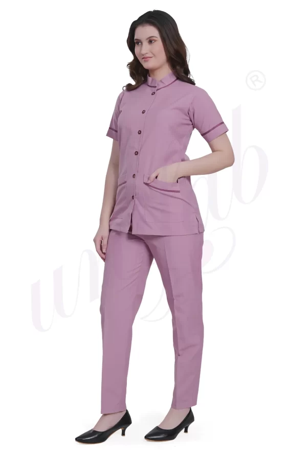 Spa Tunic Uniform Set Pink with Magenta Trim