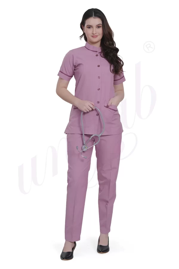 Spa Tunic Uniform Set Pink with Magenta Trim
