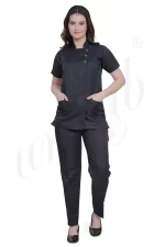 Spa Tunic Uniform Set Black with Snap Closure