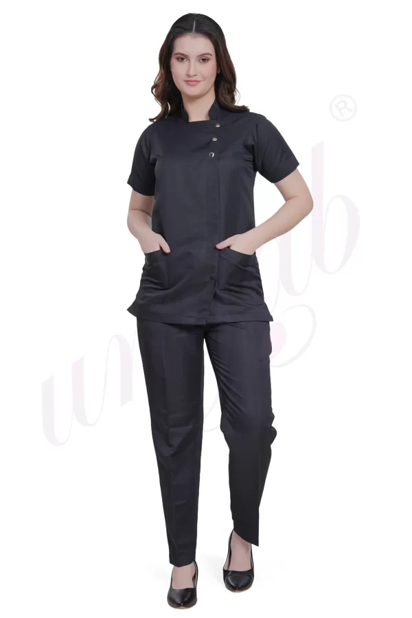 Spa Tunic Uniform Set Black with Snap Closure