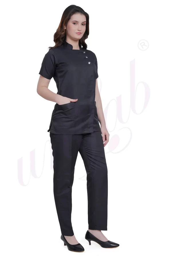 Spa Tunic Uniform Set Black with Snap Closure