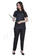Spa Tunic Uniform Set Black with Snap Closure