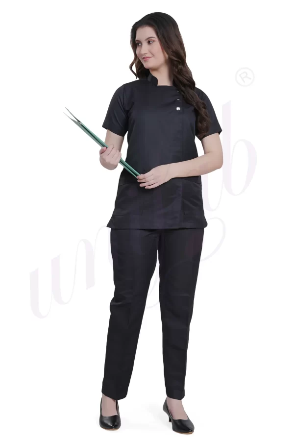 Spa Tunic Uniform Set Black with Snap Closure