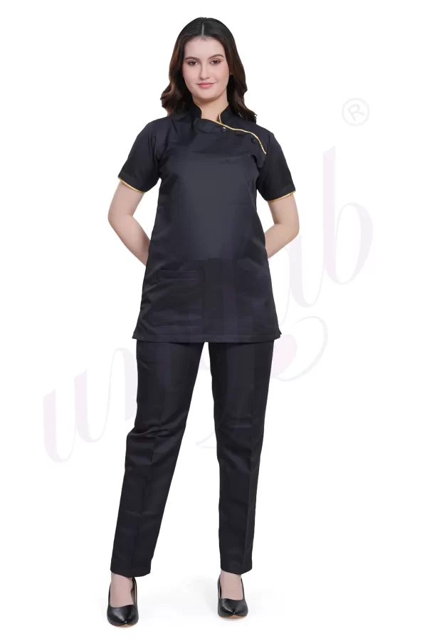 Spa Tunic Uniform Set Black with Gold Trim