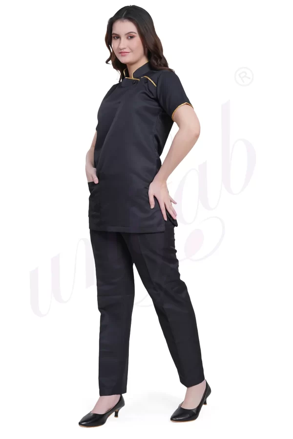 Spa Tunic Uniform Set Black with Gold Trim