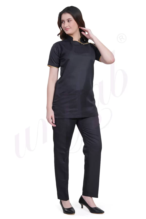 Spa Tunic Uniform Set Black with Gold Trim